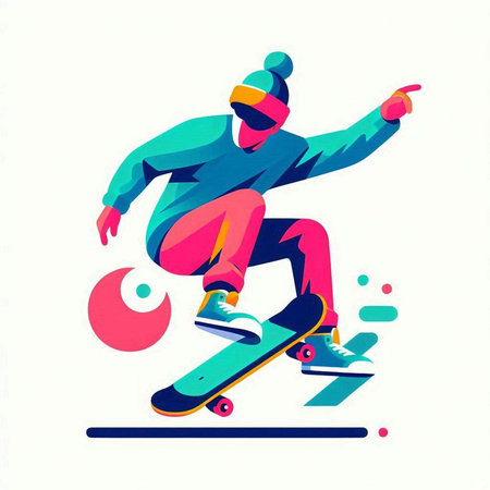 Skateboarder jumping in the air. Colorful vector illustration.のイラスト素材