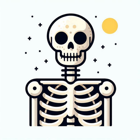 Vector illustration of skeleton with bones. Halloween icon. Flat style.のイラスト素材