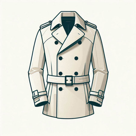 Illustration of a trench coat on a white background in retro styleのイラスト素材