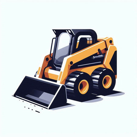 Vector illustration of a yellow bulldozer with a laptop on a white background
