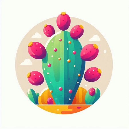 Cactus in the desert. Vector illustration in flat cartoon style.のイラスト素材