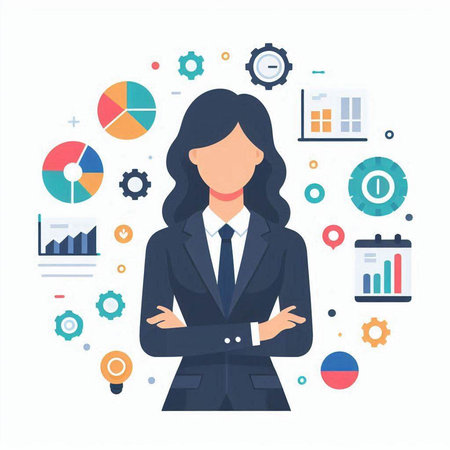 Flat design vector illustration concept of business woman. Business concept.のイラスト素材