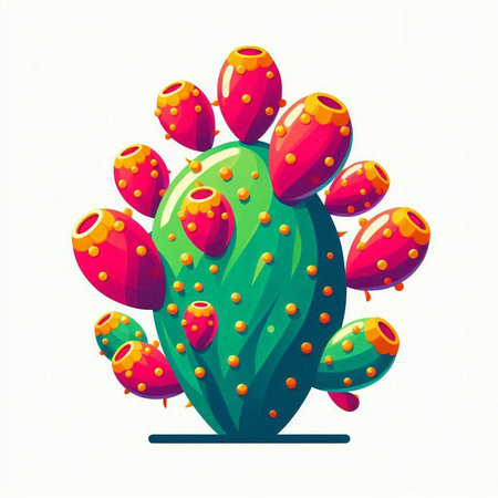 Cactus with red flowers. Vector illustration isolated on white background.のイラスト素材