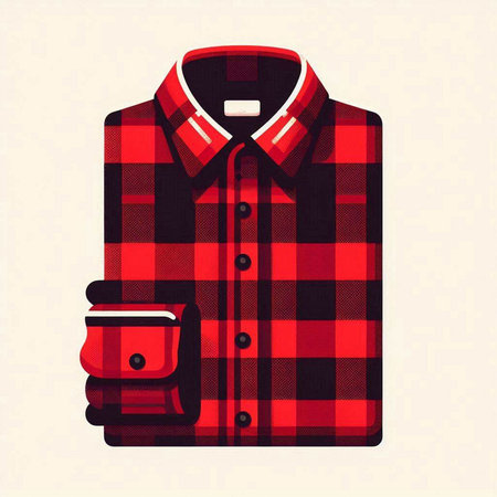 Red checkered shirt isolated on white background. Vector illustration.のイラスト素材