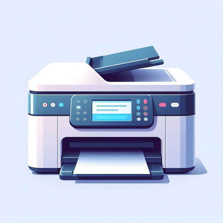 Vector illustration of a printer on a blue background. Vector illustration.のイラスト素材