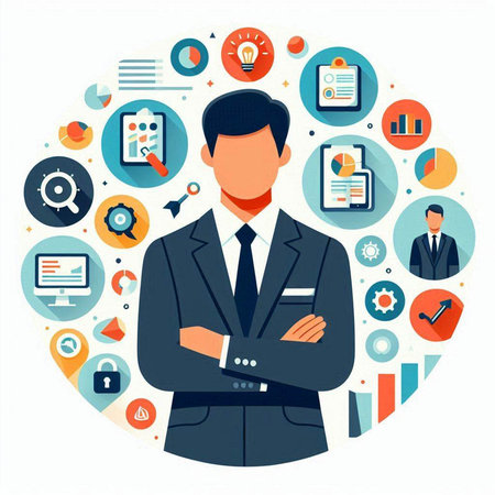 Flat design modern vector illustration concept of business, finance, management, planning, consulting, project management, strategy, project management.のイラスト素材