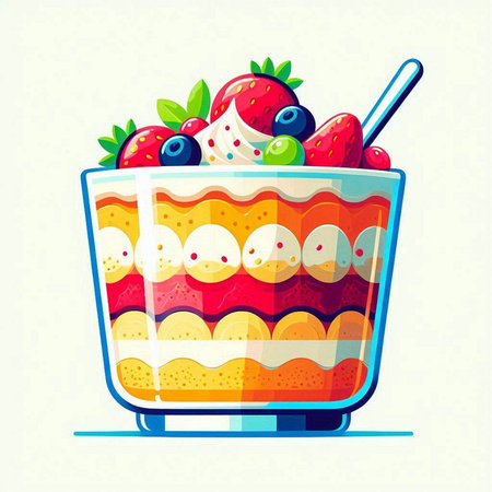 Colorful vector illustration of a dessert in a glass with berries.のイラスト素材