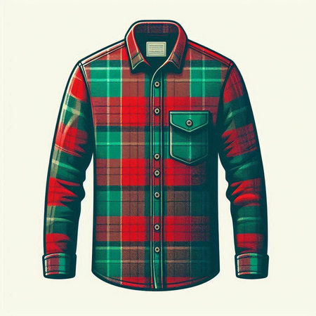 Stylish red plaid shirt isolated on white background. Vector illustration.のイラスト素材
