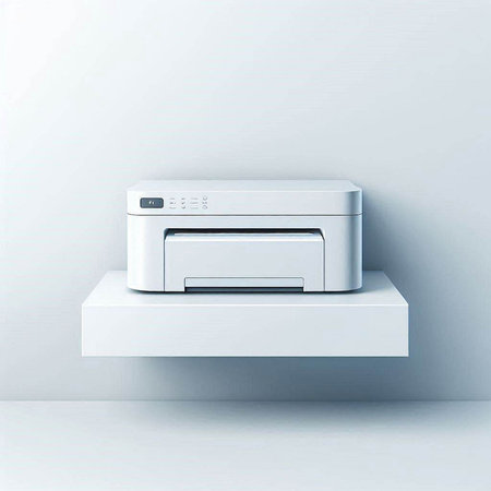 Printer on the wall. Realistic 3d vector illustration.