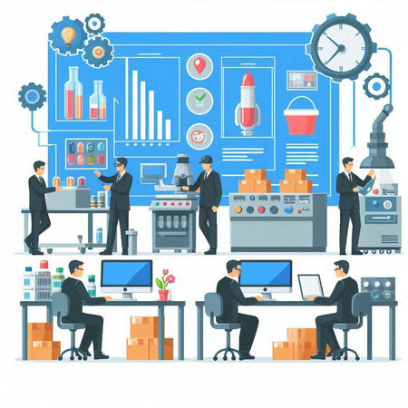 Flat design modern vector illustration concept of business people working in the office.のイラスト素材