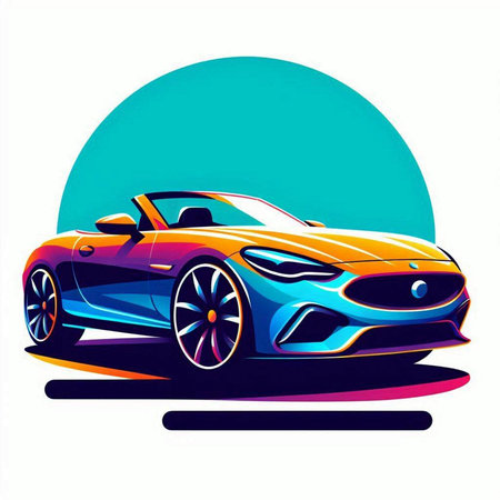 sports car vector illustration on a white background with a blue sky and sunのイラスト素材