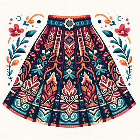 Vector illustration of a skirt with floral ornament. Hand drawn style.
