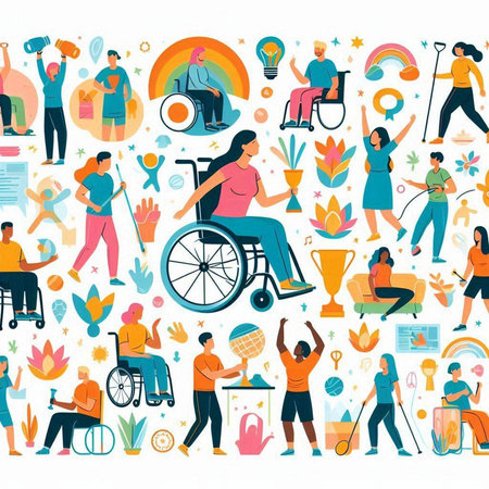 Disabled people concept. Flat vector illustration of disabled people characters.