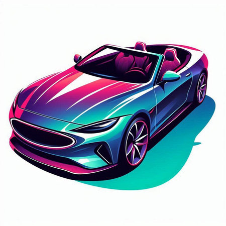 vector illustration of a sports car in pink and blue colors on a white backgroundのイラスト素材