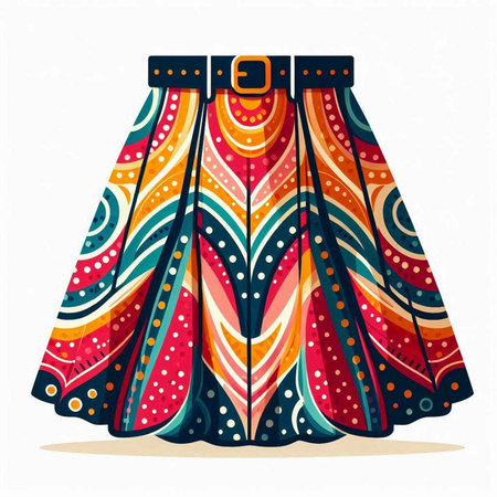 Fashionable women's skirt with colorful pattern. Vector illustration.のイラスト素材