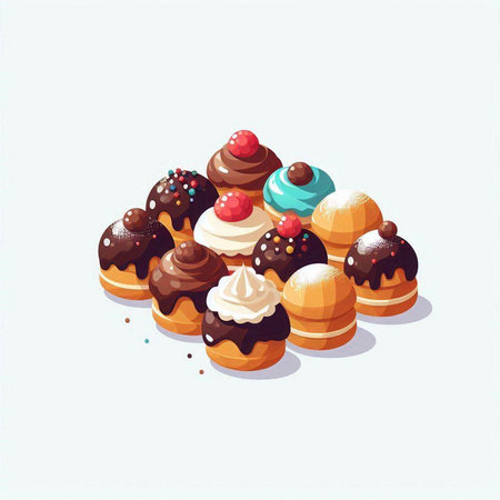 Set of different types of cakes. Vector illustration in cartoon style.