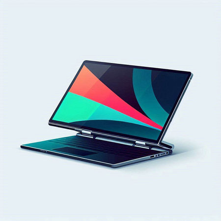 Laptop with colorful screen on a blue background. Vector illustration.