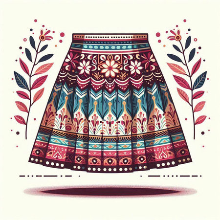 Ethnic floral patterned skirt. Vector illustration for your design.
