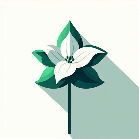 Illustration of a white flower on a green background with long shadowのイラスト素材