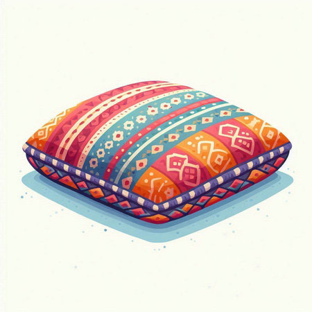 Illustration of a colorful hand-painted pillow on a white backgroundのイラスト素材
