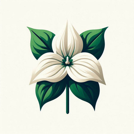 Illustration of a white flower with green leaves on a white backgroundのイラスト素材