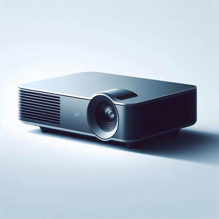 projector on a white background. 3d rendering. Computer digital drawing.