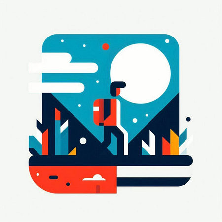 Traveler in the mountains. Vector illustration in flat design style.のイラスト素材
