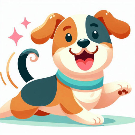 Funny cartoon dog. Vector illustration isolated on a white background.のイラスト素材