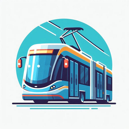 Vector illustration of modern city tram. Flat design for your project.