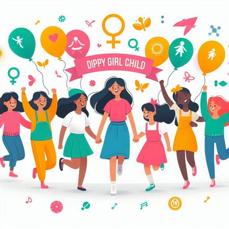 International Day of Older Persons. Vector illustration of Happy Girls and Women.のイラスト素材