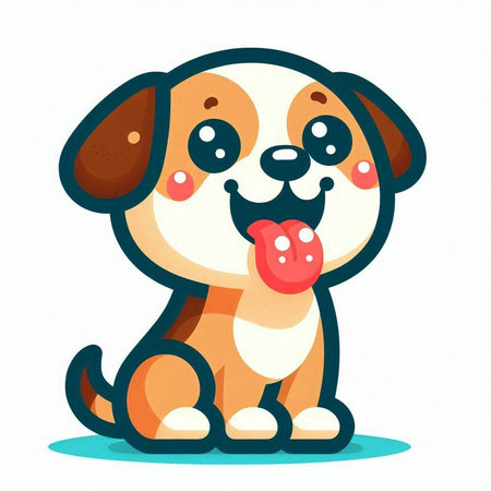 Cute cartoon dog with tongue out. Vector illustration isolated on white background.のイラスト素材