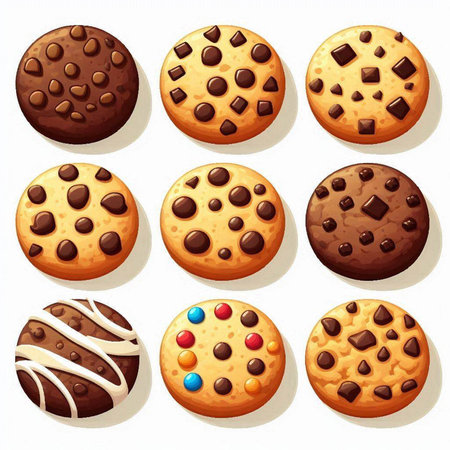Illustration of a set of chocolate cookies on a white background.のイラスト素材