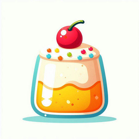 Cake in glass with cream and cherry on top. Vector illustration.のイラスト素材