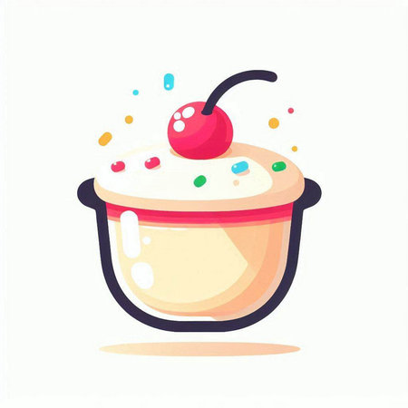 Creamy pudding with cherry in a bowl. Vector illustration.のイラスト素材
