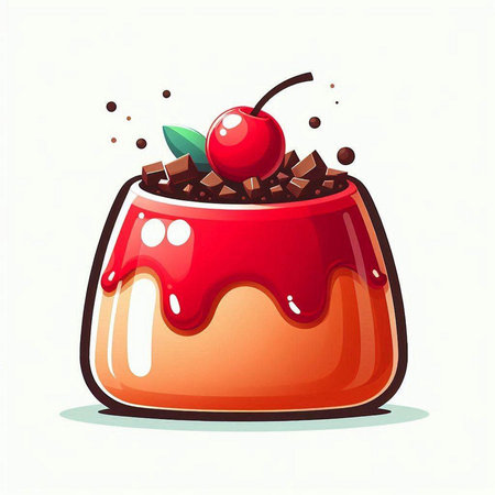 Chocolate pudding with cherry on a white background. Vector illustration.のイラスト素材