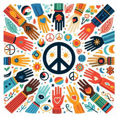 Peace sign in the circle of hands. Vector illustration in flat styleのイラスト素材