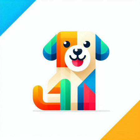 Dog icon with colorful abstract background. Vector design elements for your application or corporate identity.のイラスト素材