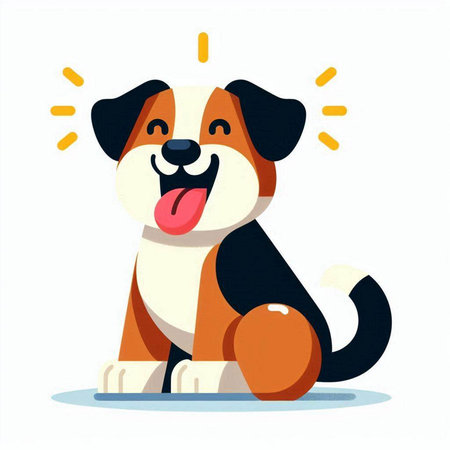 Cute cartoon dog sitting on the floor with tongue out. Vector illustration.のイラスト素材