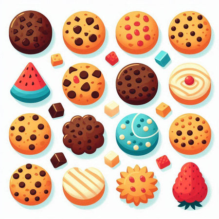 Set of different cookies and candies. Vector illustration in cartoon style.のイラスト素材