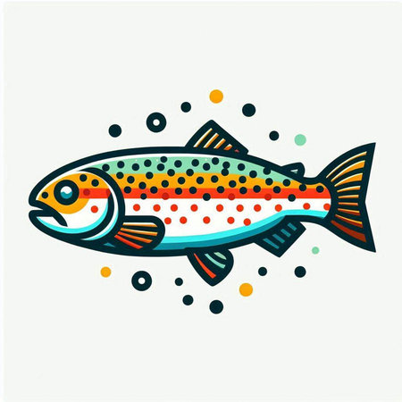 Colorful rainbow trout fish. Hand drawn vector illustration in doodle style.のイラスト素材