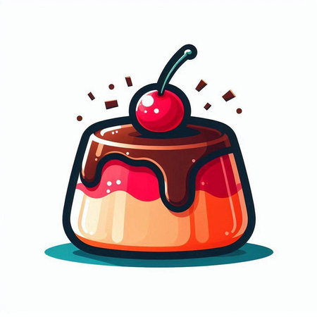 Cake with cherry on top isolated on white background. Vector illustration.のイラスト素材
