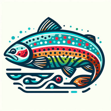 Vector illustration of rainbow trout fish. Colorful stylized fish on white background.のイラスト素材