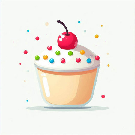 Cupcake with cherry and colorful sprinkles. Vector illustration.のイラスト素材