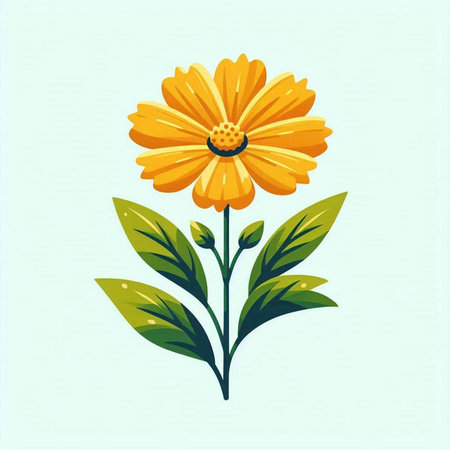 yellow flower with green leaves over blue background. colorful design. vector illustrationのイラスト素材
