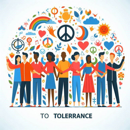 Flat design vector illustration concept of solidarity. Group of people holding hands.のイラスト素材