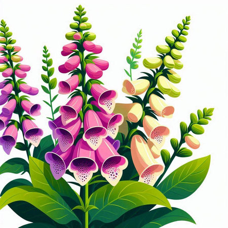 Vector illustration of Digitalis purpurea or foxglove flowersのイラスト素材