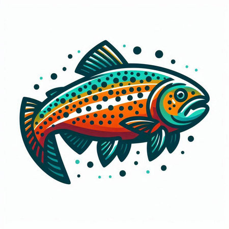Colorful rainbow trout fish vector illustration isolated on a white background.のイラスト素材