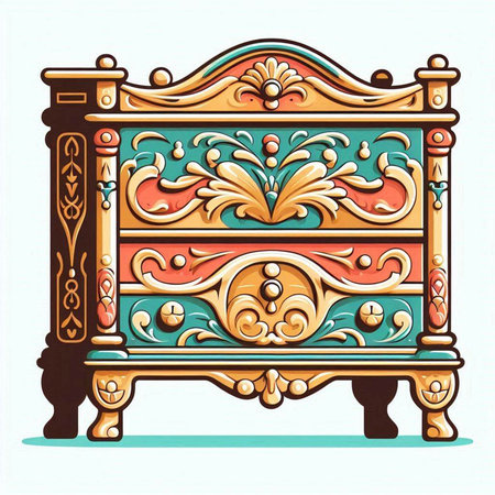 Illustration of an ancient chest of drawers. Vector illustration.のイラスト素材