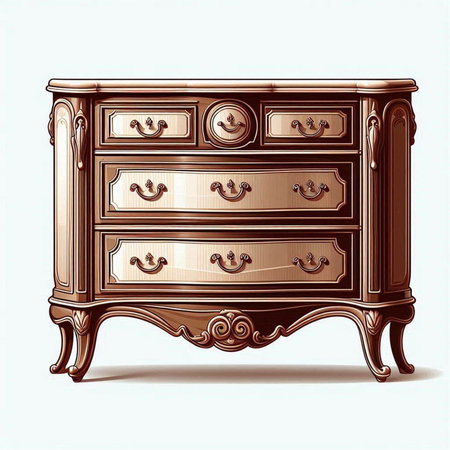 Vintage chest of drawers on a white background. Vector illustration.