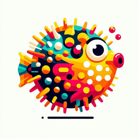 Funny colorful puffer fish isolated on white background. Vector illustration.